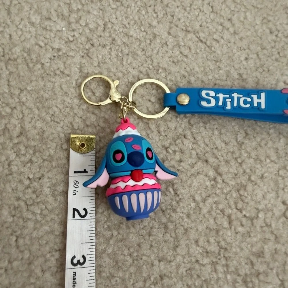 Disney Stitch Cupcake Keychain Blue Pink Rubber Bag Charm Wristlet Strap Kawaii
